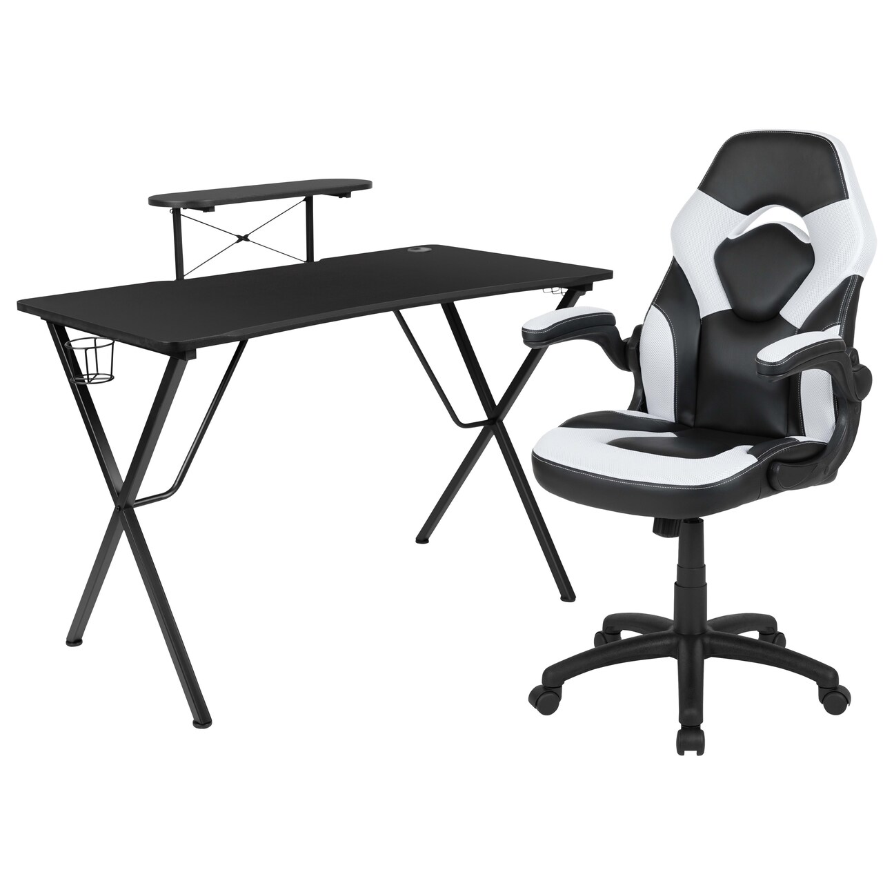 Emma and Oliver Gaming Desk and Racing Chair Set with Headphone Hook, and Monitor Stand